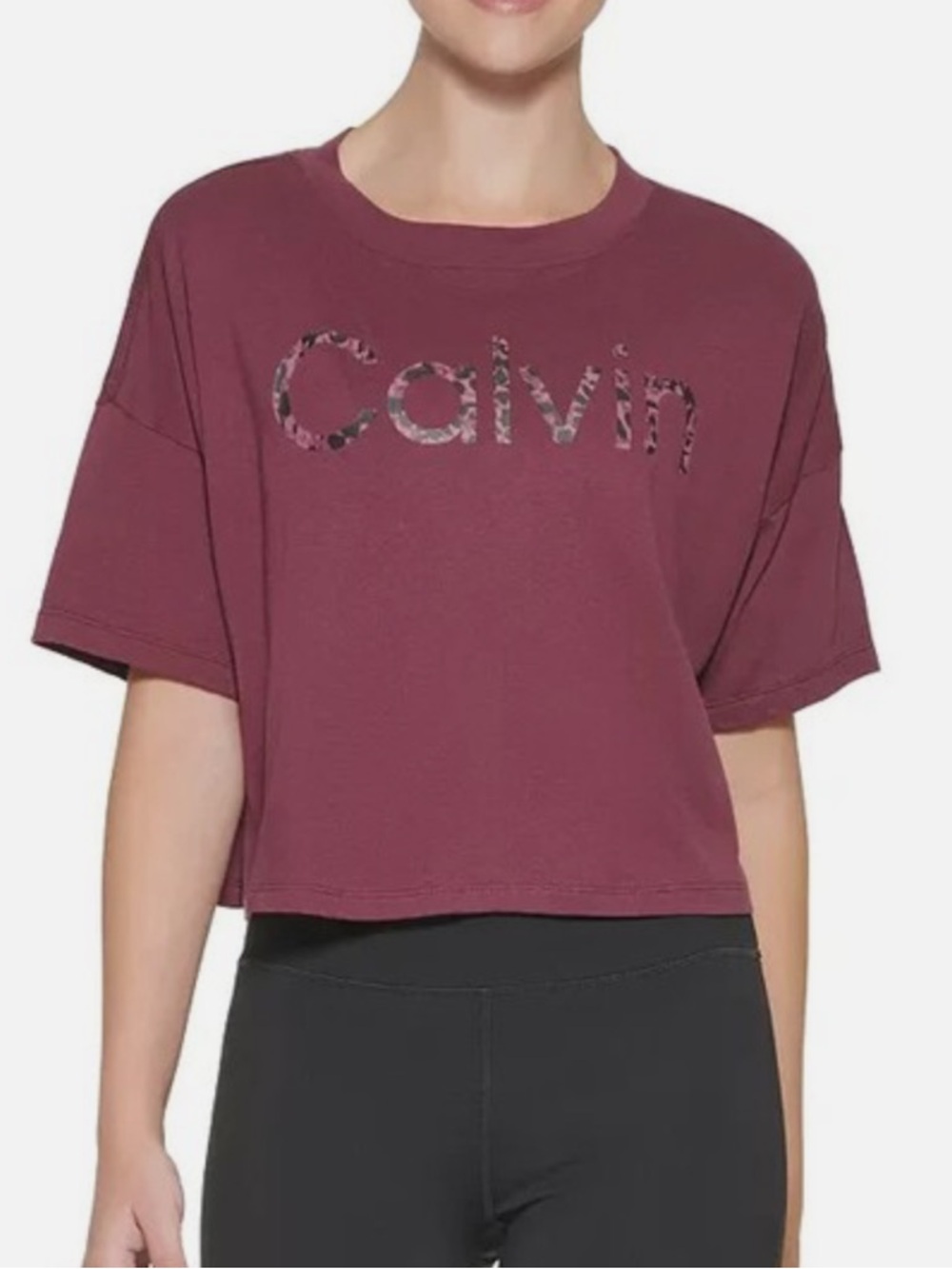 Calvin Klein Performance Cropped Logo Tee - Burgundy